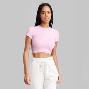 NWT Wild Fable Light Pink Sparkle Seamless Ribbed Tee